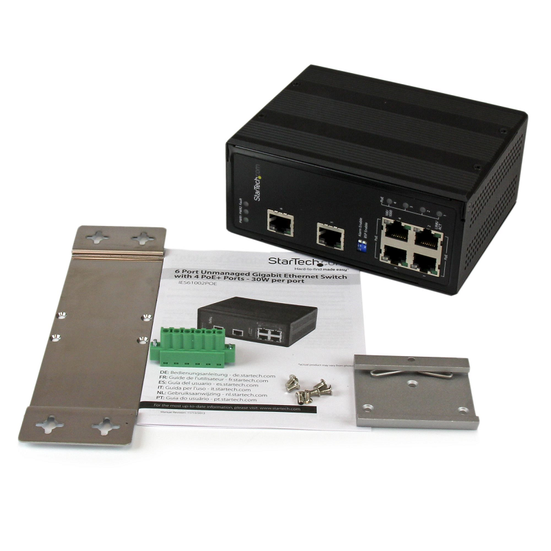 StarTech IES61002POE 6 Port Unmanaged Industrial GbE Switch w/ 4 PoE+ Ports